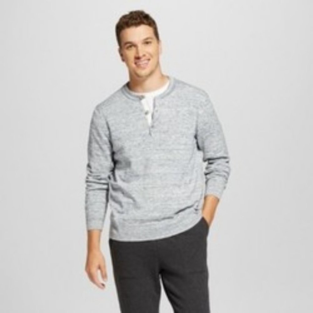 Men's Light Heather Blue Henley Sweater